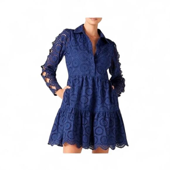Figue Dresses & Skirts - Figue Isabella Blue Eyelet Embroidered Cutout Sleeves Boho Mini Dress, Size XL